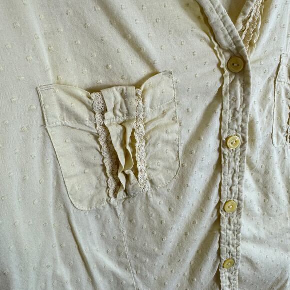 Woolrich 100% Cotton Yellow 3/4 Roll Tab Sleeve Embroidered Button Up Top Sz XL - Picture 3 of 8